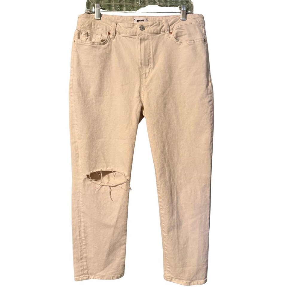 PAIGE “Cindy Crop” Light Sand Distressed Jeans